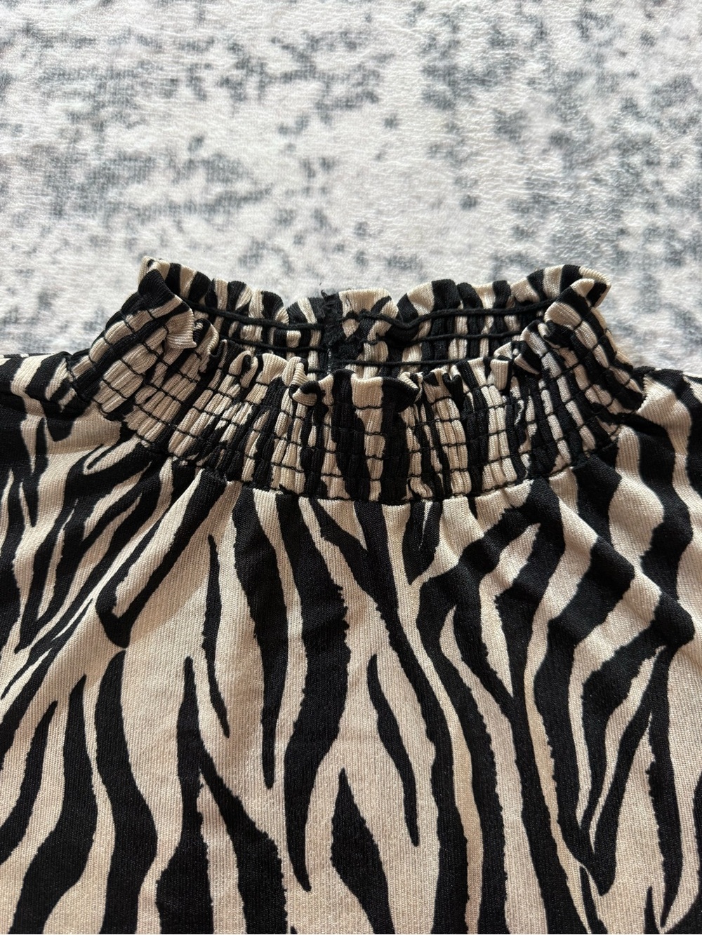 Women's Ruffle-Neck Zebra Print Top in Black and Cream - Picture 7 of 8